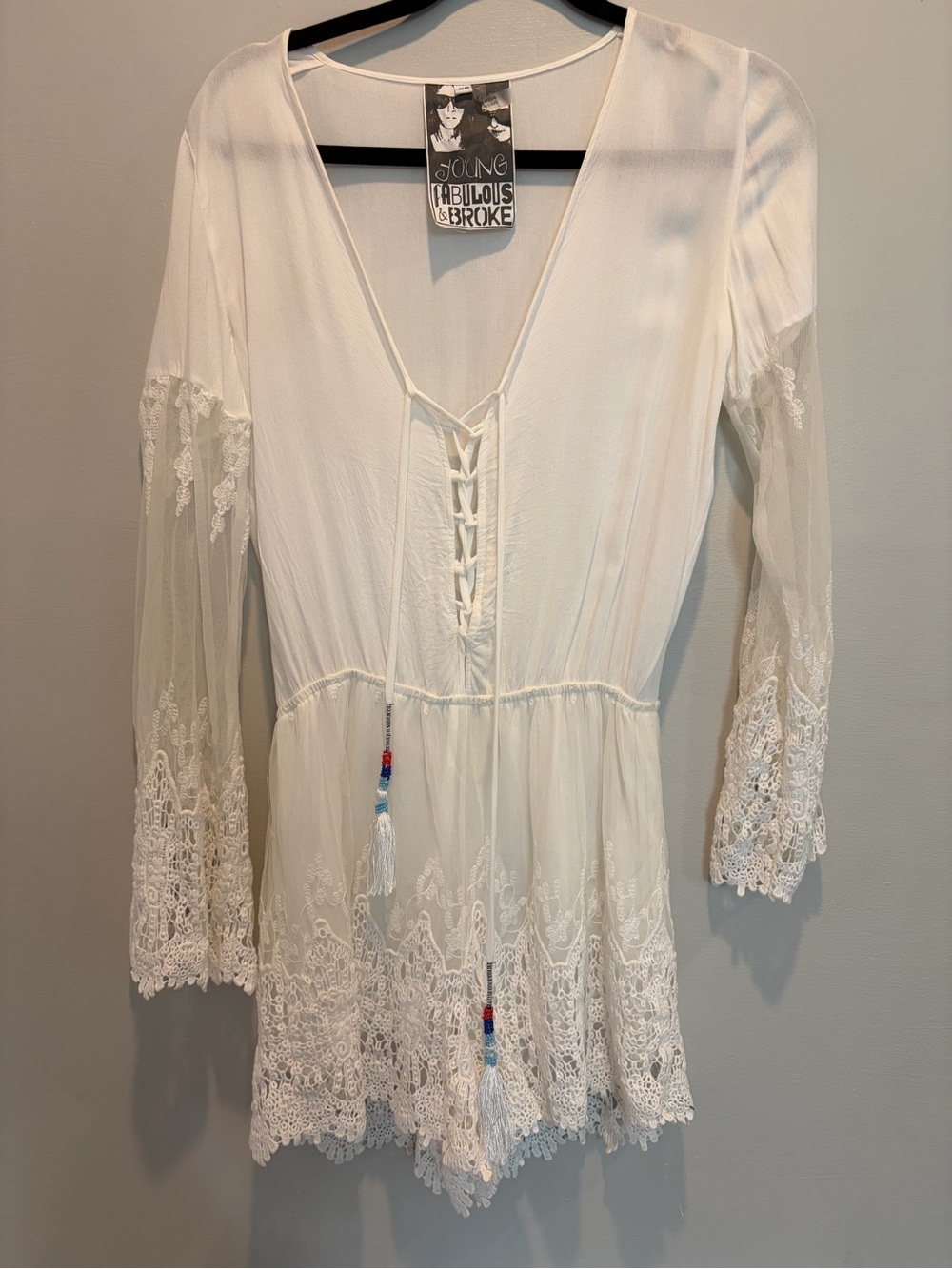 Young Fabulous & Broke Ivory Lace-Trim V-Neck Swim Coverup Romper
